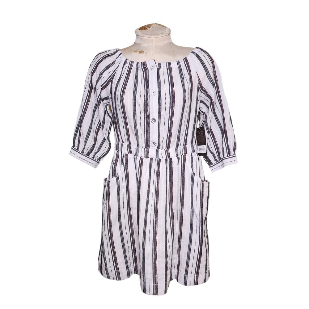 Wrangler Retro Striped western buttoned Off Shoulder Dress Medium NWT country